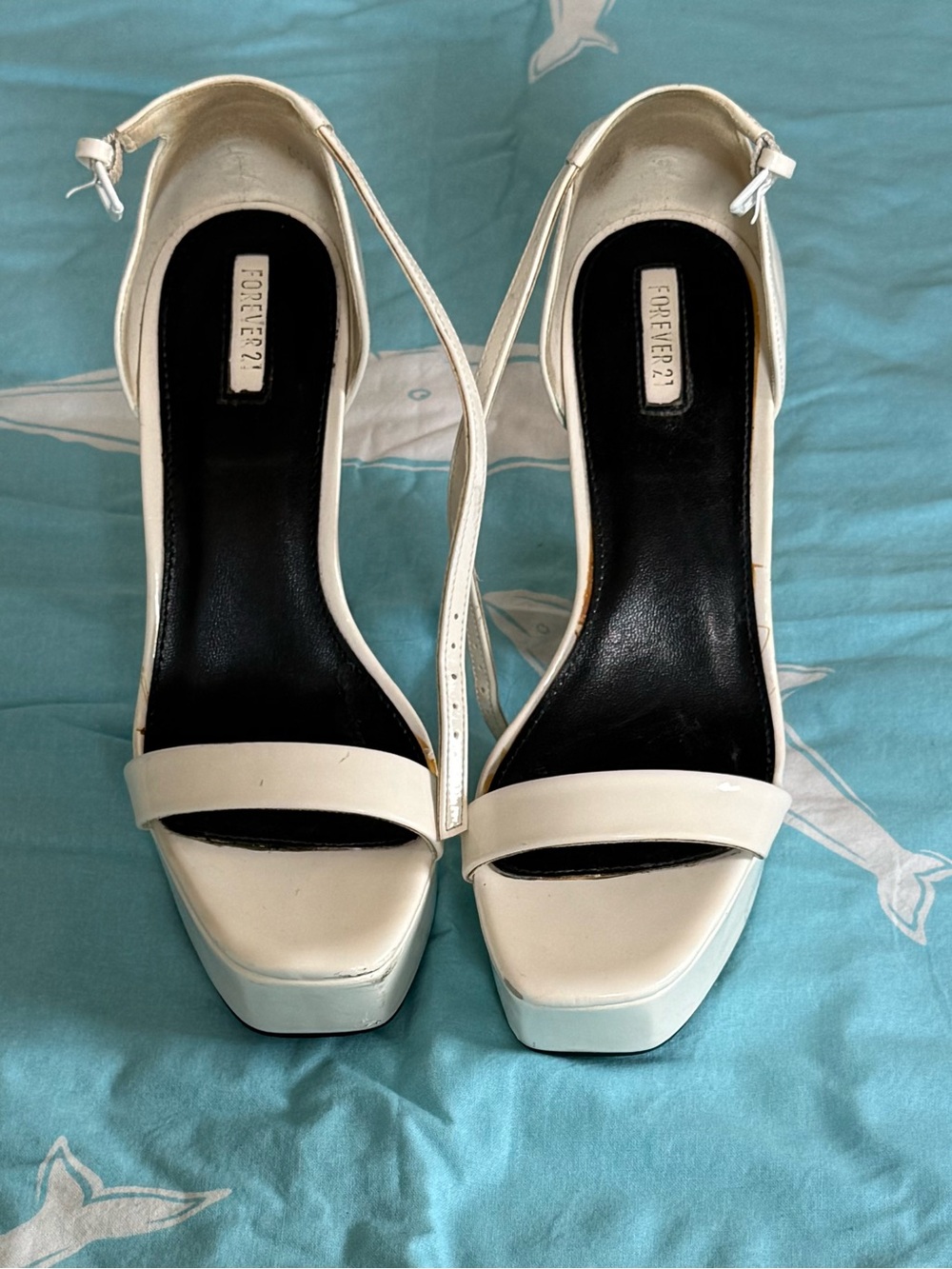 Forever 21 white Patent Open-Toe Ankle Strap Heels size 6.5 comes with free gift
